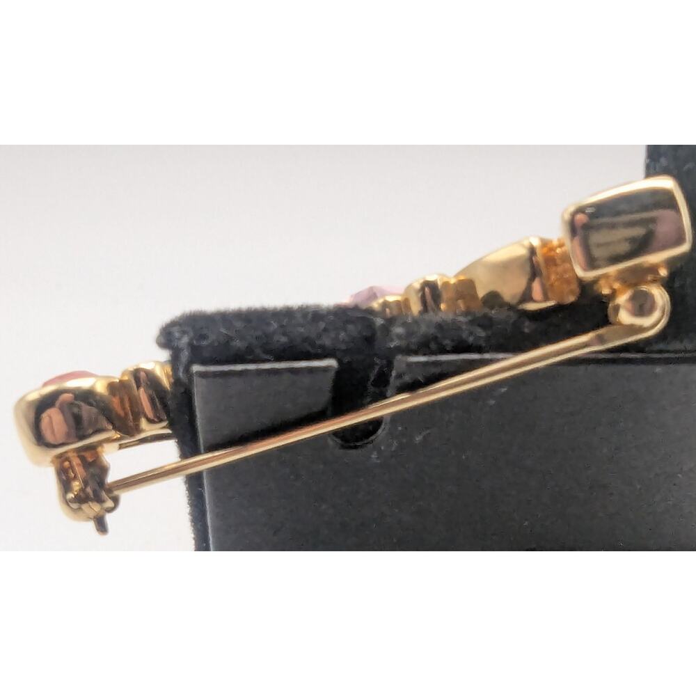 SWAROVSKI Vintage Gold Tone Pastel Crystal Faux Pearl Dangle Brooch Pin 2in - Picture 2 of 9